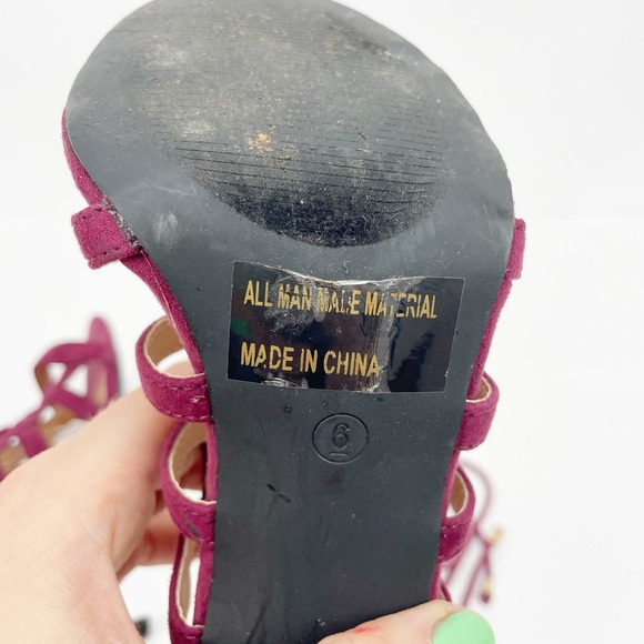 Charlotte Russe Lace Up Heels 6 Burgundy Suede Peep Toe Stiletto Strappy Sandals - Picture 10 of 11